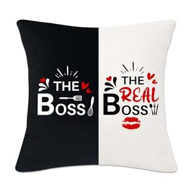 The Boss The Real Boss Funny Cushion Cover for Couples Lovers Romantic Gift for Wife Husband Girlfriend Boyfriend Birthday Valentine's Day Anniversary (the boss, the real boss)