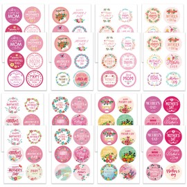 16 Pcs Mothers Day Stickers, Mothers Day Decorations Stickers, Floral Sticky Labels, Pink White Round Mom Sticker for Crafts Cards Gift Wrap Boxes Envelope Seals Party Favor Decorations