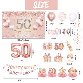 Trgowaul 50th Birthday Decorations for Women,23pcs Rose Gold Happy Birthday Party Supplies,Backdrop, Hanging Swirl Flag,Birthday Balloons,50 Year Old Birthday Set