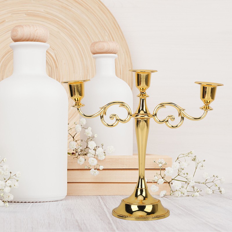 Metal Candle Holder 3 Arms High Gloss Retro Exquisite Candlestick