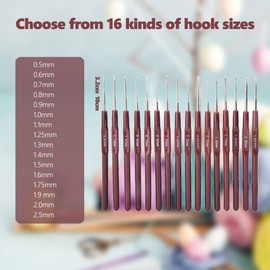 Crochet Hook Sharpener Head 16 Pieces Crochet Hook Set with Plastic Handle Tips Crochet Hook Set Metal Knitting Needle Set Knitting Tool 0.5 mm - 2.5 mm