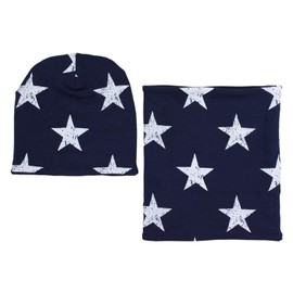 TupTam Unisex Children's Beanie Hat Tube Scarf Set - Stars White/Dark Blue, size: 56-58