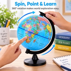 Educational World Globe for Teaching – 360° Rotating English Map for Classroom, Office & Desktop Geography Learning