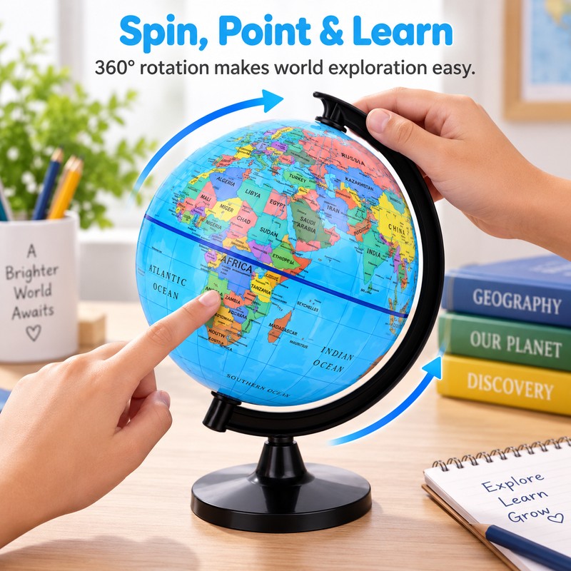 Educational World Globe for Teaching – 360° Rotating English Map