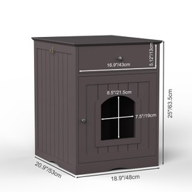 Aidek Wooden Pet House Cat Litter Box Enclosure with Drawer – Indoor Side Table, Nightstand & Cat Home, Multi-Functional Pet Crate Furniture