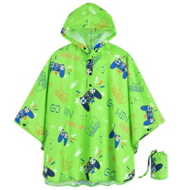 Wawsam Raincoat, Lightweight Children's Rain Jacket, Waterproof Toddler Rain Poncho with Hood, Green