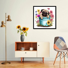 Dog Diamond Painting Kits for Adults, Flower Dog Diamond Art Kits Adults Beginner Diamond Painting Animal Dog, Diamond Painting Kit for Home Wall Decor 14x14 Inch