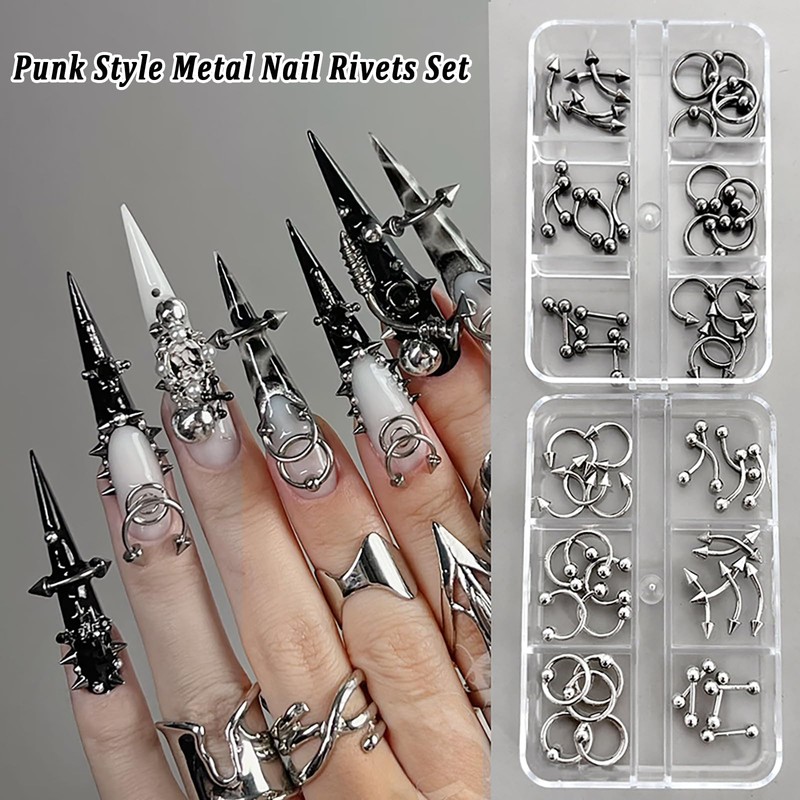 JERCLITY Platinum Gunmetal Black Punk Style Nail Rivets Set 1