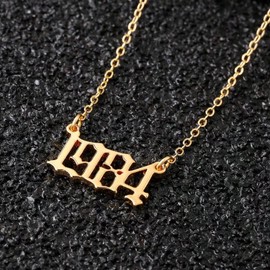 M MOOHAM Birth Year Necklace for Women, Gold 1984 Necklace Old English Birth Year Number Pendant Necklace for Women Birthday Gifts