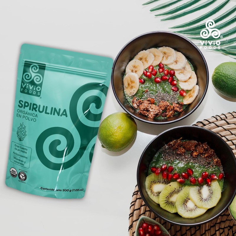 Vivio Foods, Spirulina Orgánica En Polvo, 200 gramos