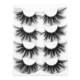Losha 25mm Lashes,3D Faux Mink Lashes Fluffy Volume Eyelashes Thick Crossed Luxurious Soft Wispy Lashes Pack 4 Pairs Dramatic Eye Makeup (45A)