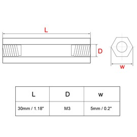 sourcing map 20pcs Brass Straight PCB Pillar Female Thread Hex Standoff Spacer M3x5x30mm