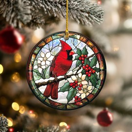 Cardinal Christmas Ornaments 2025 - Ceramic Red Cardinal Hanging Ornament, Christmas Tree Decoration, Winter Love Cardinals - Tree Hanging, Sympathy Gift, Christmas Tree Decoration (HC-62)