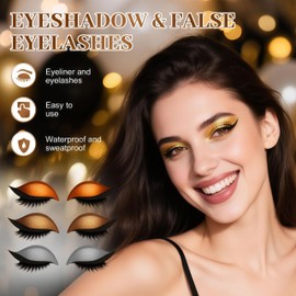 Lazy Eye Shadow Eyelash Patch - 2-in-1 Reusable Eye Makeup Stickers with False Eyelashes and Eyeshadow, Colorful Eyelid Line Stickers for Quick Beauty Look (Gold, 2 Pairs)-1
