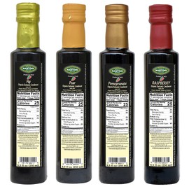Mantova Organic Flavored Balsamic Vinegar of Modena 4-Variety Pack: Fig, Pear, Pomegranate, & Raspberry; Perfect for Gift Basket, Add to Pasta, Salad, Ice Cream and Cocktails, 8.5 oz per bottle