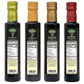 Mantova Organic Flavored Balsamic Vinegar of Modena 4-Variety Pack: Fig, Pear, Pomegranate, & Raspberry; Perfect for Gift Basket, Add to Pasta, Salad, Ice Cream and Cocktails, 8.5 oz per bottle