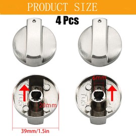 Jidyllic Gas Hob Knobs Silver,4 Pcs Gas Hob Knobs Gas Stove 6MM Universal Cooker Hob KnobsReplacement Metal Gas Hob Switch for Kitchen Cooker Gas Stove Oven Cooktop