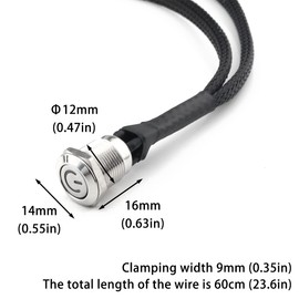 DGHAOP Computer Host Switch Cable Chassis Switch Host Metal Button Cable Length 60cm (12mm Silver Power Symbol Light Start)