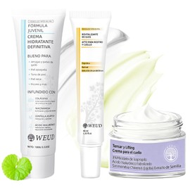 WEUD Crema Coreano 3 En 1 Kit, con 1 Crema Hidratante Centella Niacinamida + 1 Crema de Ojos Retinal Péptidos Probióticos + 1 Crema para Cuello Reafirmante, Crema Facial Coreano para Todo Tipo de Piel