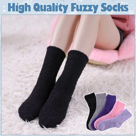LANLEO 5/6 Pairs Womens Super Soft Fuzzy Plush Warm Winter Home Sleeping Slipper Socks 5 Pairs Solid Color Style E