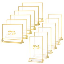 Paquete de 12 soportes de acrílico dorado, marco de fotos dorado, número de mesa de boda, soporte acrílico de doble cara para boda, restaurante, menú, exhibición de eventos artísticos