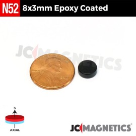 Neodymium 8mm x 3mm N52 Epoxy Coated Super Strong Rare Earth Neodymium Magnet Discs 8x3mm - 50 discs