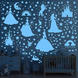 Wxiben Glow in The Dark Stars for Ceiling - 3 Pcs Wall Decals Peel and Stick Removable Fairy Ranibow Butterfly Wall Stickers Kids Girls Room Decor Bedroom Nursery Living Room Wall Decor