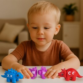 LovesTown ABC Alphabet Matching Game, Dinosaur Letter Sorting Toy, Colorful Montessori Learning Set for Classroom Homeschooling, 26 PCS