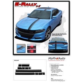 Original E-Rally 15 : Compatible with 2015-2023 Dodge Charger Euro Racing Stripes Offset Hood Decals Vinyl Graphic (Fits Model as Shown) (201 Slate Metallic – Wet Install)