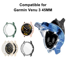 HXFRTYU 8 Pack Bling Case for Garmin Venu 3 45MM Screen Protector, Glitter Diamond Protective Cover Shining Rhinestone TPU Bumper with Tempered Glass Film for Women