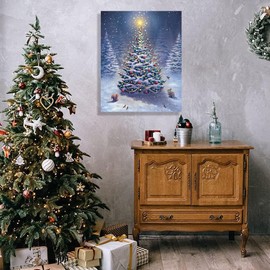 GUN SUPPLIES OUTLET LLC Christmas Tree Canvas Print Snowy Forest Pine Trees Wall Art Christmas Paintings for Wall Rabbit Squirrel Festive Holiday Home Decor 8x10in