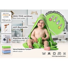 ZOLLNER Baby Kapuzenbadetuch, Kapuzenhandtuch, 100x100 cm, Baumwolle, grün