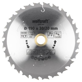 wolfcraft Circular Saw Blade for Cordless Hand Circular Saws 190 x 30/20 I 6347000 I Fast, Medium Coarse Cuts