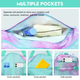 Kids Duffle Bag 18 inch Girls Dance Ballet Bag Small Sport Gym Bag with Shoes Compartment and Wet Pocket-Purple