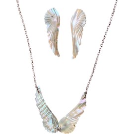 Mirlo Blanco - Juego de collar y aretes de alas de ángel para mujer hecho a mano con acero inoxidable artesanal