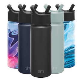 Simple Modern Kids Water Bottle with Straw| Leak Proof Insulated Stainless Steel Bottle for Girls, Boys | Summit Collection | 18oz | Midnight Black