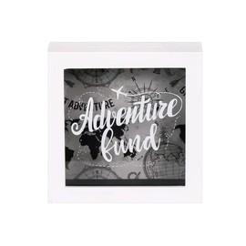 UMICAL 6x6 Inch Adventure Fund White Shadow Box Frame Display Case Decorative Wooden Money Savings Bank Travel Fund Box Memory Box with World Map Background