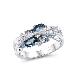 Santuzza 925 Sterling Silver Twist Ring Blue Spinel White Cubic Zirconia Rings for Women (9.5)