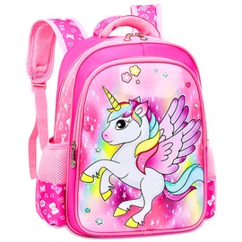 Newtic Children's Backpack Girls and Boys, Unicorn Backpack, School Backpack Unicorn, Cartoon Print School Bag, with Chest Strap and Compartments, Waterproof Backpack Pink, Leisure Backpack for