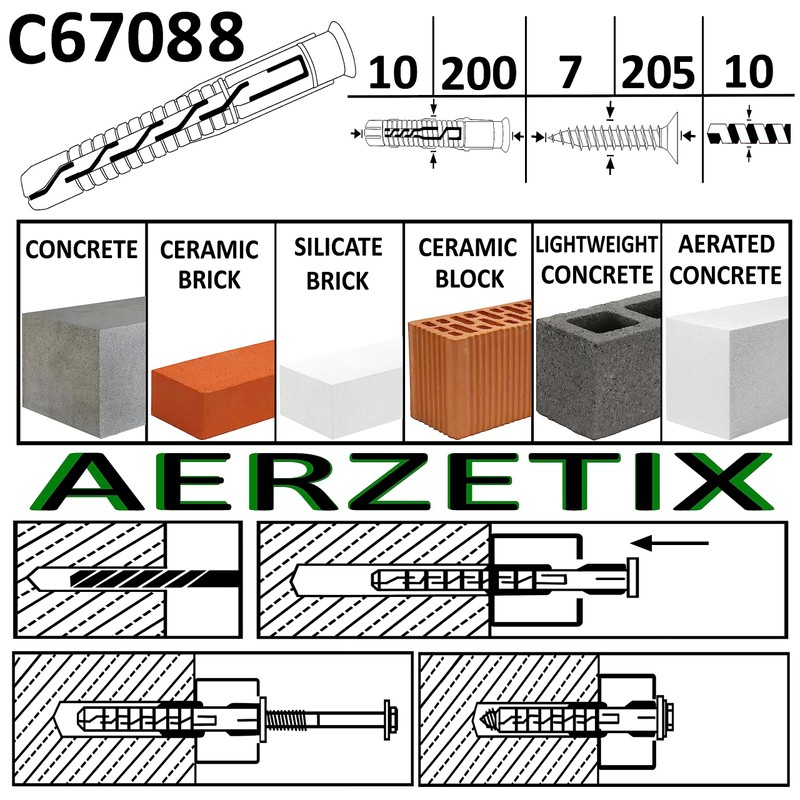 AERZETIX - C67088-Pack of 25 Universal Dowels Diameter 10 x