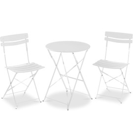 Best Choice Products 3-Piece Bistro Set, Space Saving Folding Design, Solid Steel, Outdoor Patio Furniture Set w/ 2 Chairs, Bistro Table - White