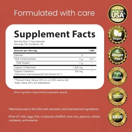 NaturaLife Labs Organic D-Mannose 1300 mg with Organic Cranberry Extract 100 mg