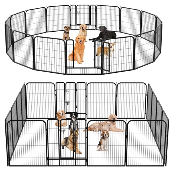 BestPet Dog Playpen Pet Dog Fence 40 inch Height 16 Panels Metal Dog Pen Outdoor Exercise Pen with Doors for Large/Medium /Small Dogs,Pet Puppy Playpen for RV,Camping,Yard