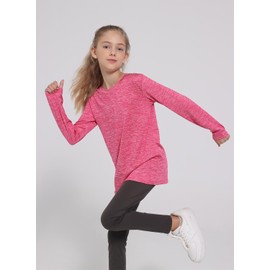 Orrstarry 5 Pack: Youth Girls Long Sleeve Shirts Dry Fit Athletic T-Shirts Soft Active Performance Tees Tops for Kids Teens Navy/Cyan/White/Pink/Rose S