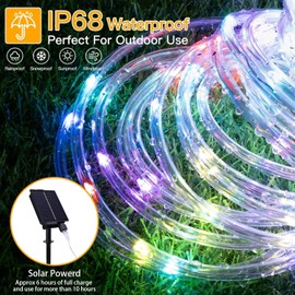 Afirst 66FT Solar Rope Lights 18 Color Changing Christmas Lights IP65 Waterproof 200 LEDs 8 Lighting Modes Fairy Lights for Bedroom Garden Holiday Decor