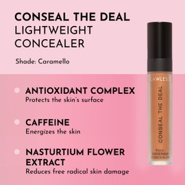 Lawless Conseal The Deal Lightweight Longwear Everyday Concealer - Caramello - with Antioxidants and Caffeine to Reduce Dark Circles and Puffiness. Long-Wearing and Self-Setting, Silicone-Free - 5 ml.