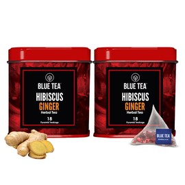 BLUE TEA - Hibiscus Ginger Herbal Tea - 36 Tea Bags (Pack of 2) | SKIN GLOW ENHANCING TEA | Caffeine-Free | Detox - Soothing Tea | Vegan - Gluten Free | Tin Packing(18X2)