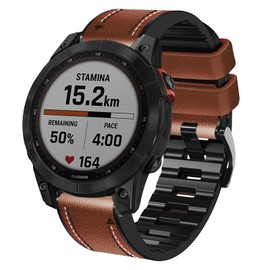 Abanen Quick Fit 26mm Watch Bands for Garmin Fenix 7X Solar/Fenix 6X Pro/Fenix 5X, Fiber Leather with Silicone Lining Stitches Soft Sweat-proof Wrist Strap for Enduro/Enduro 2,Tactix Delta (Brown)