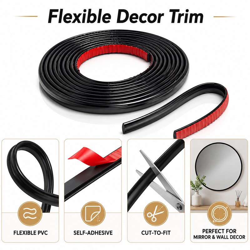 Self-Adhesive Mirror Frame Trim 5m - Flexible PVC Molding Strip