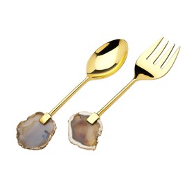 Godinger Silver Art Salad Set Agate Handle - Brass